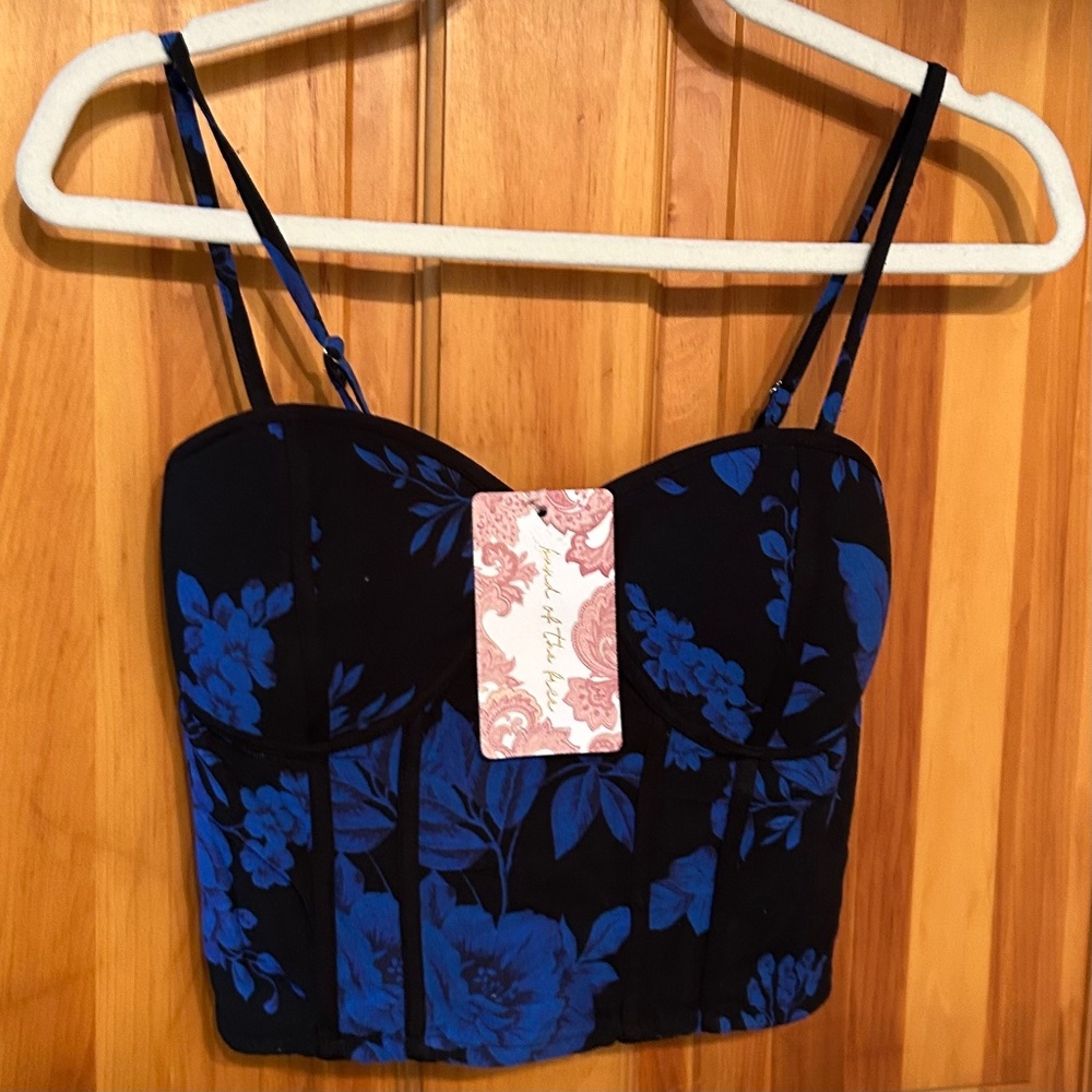 P74 NWT Land of the Free Black Cobalt Blue Smocked Back Corset Top